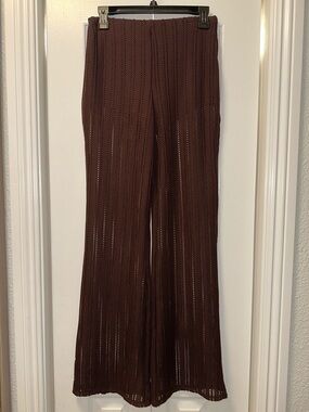 Brown Crochet Knit Wide-Leg Pants
